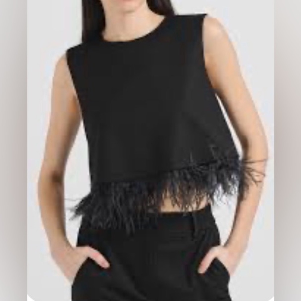 Marella Cantal Feather Trim Top in Black Size 2 NWT - Picture 2 of 6